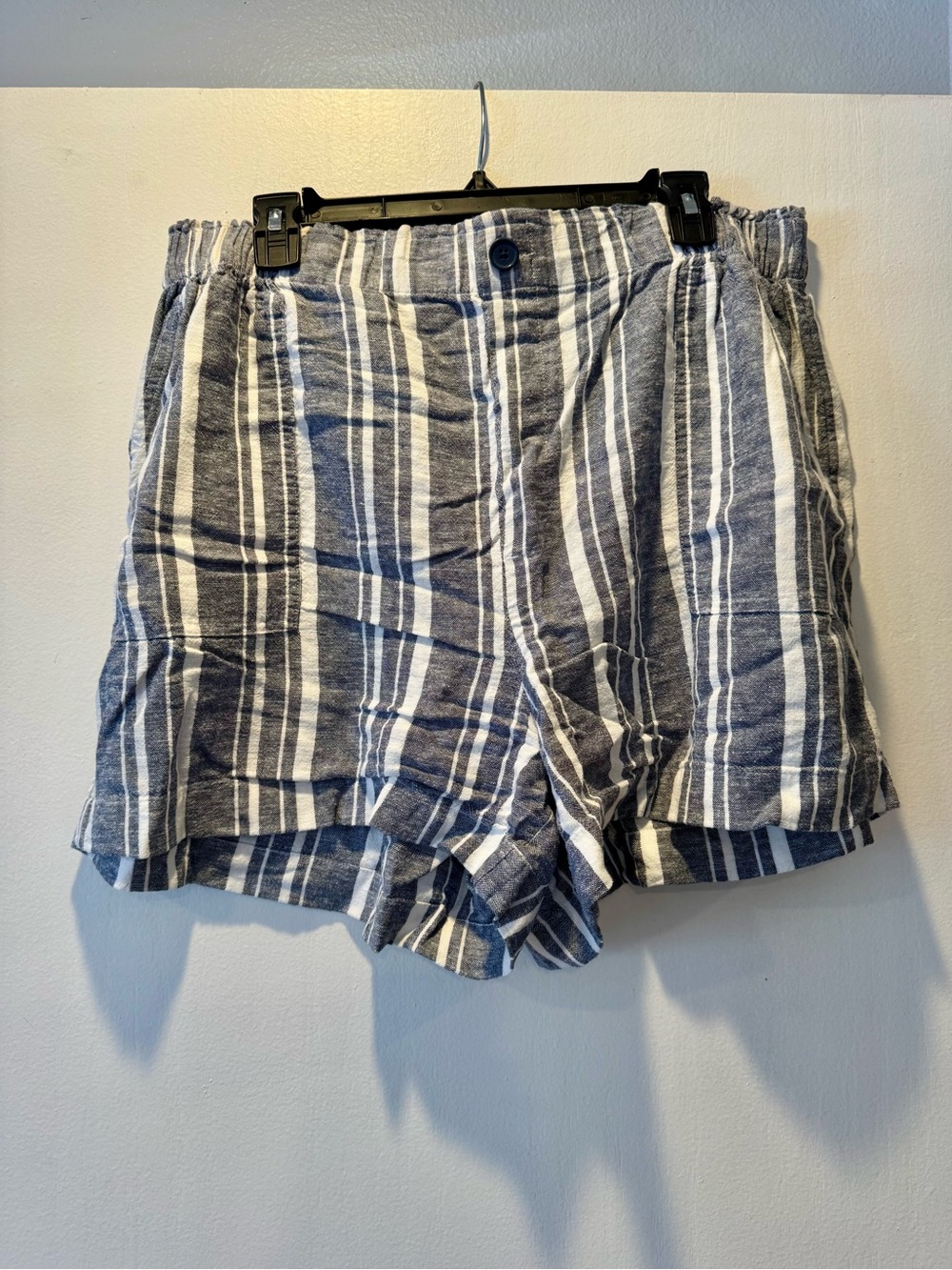 LOFT Blue and White Striped Flat-Front Shorts